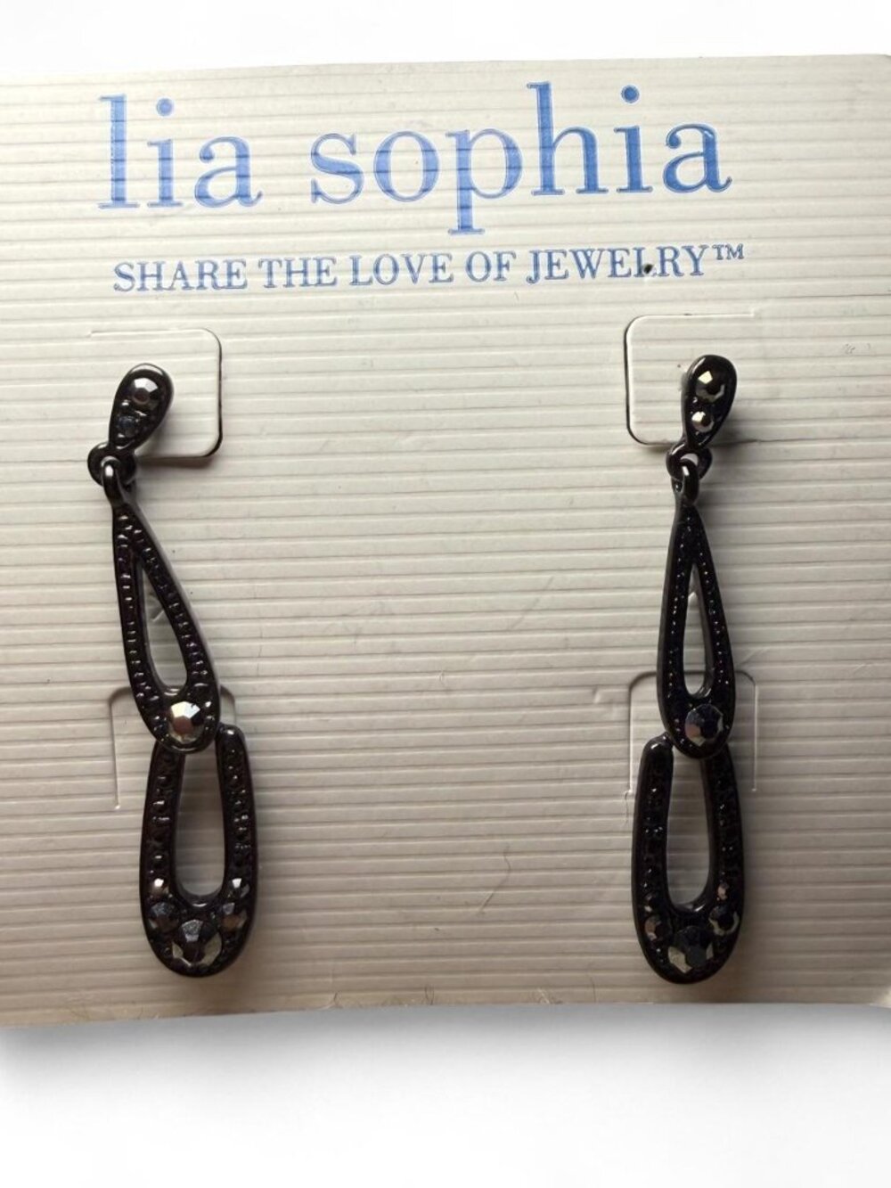 Lia Sophia black and silver tone drop earrings